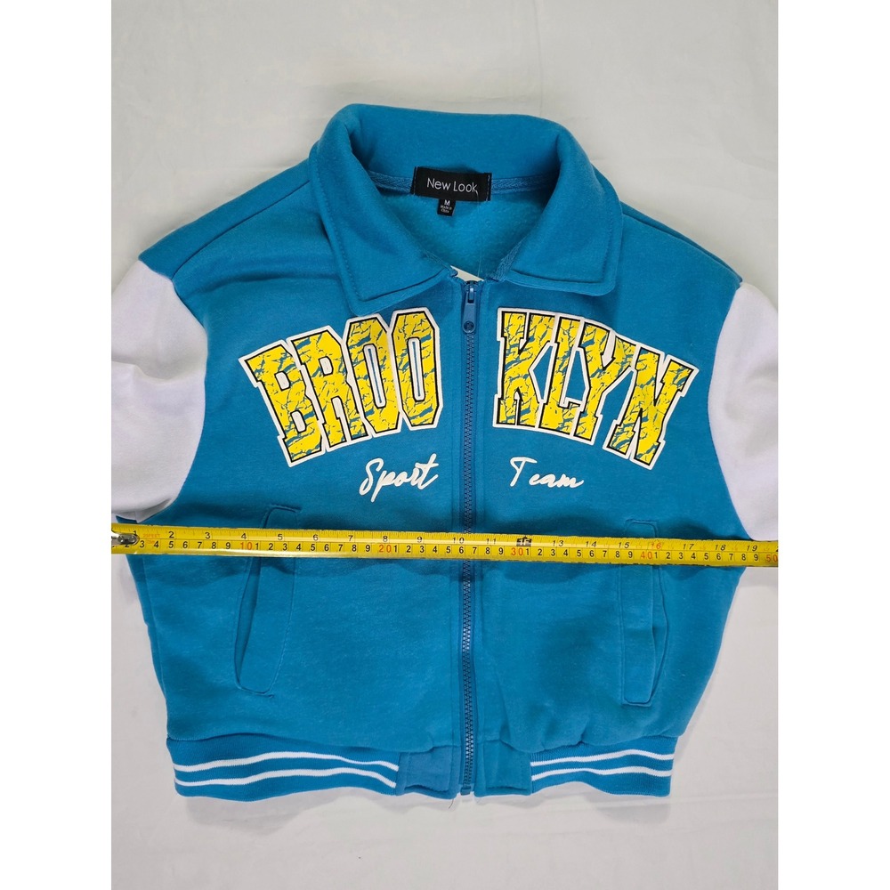 New Look Brooklyn Sport Team Varsity Bomber Jacket Teal Blue White Size M - Picture 9 of 16